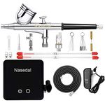 Nasedal Airbrush kit with Auto-stop Air Compressor 0.3mm Dual-Action Air Brush Spray Gun for Painting Model Makeup Cake Decorating Shoes Nail Art Clothes Cookies DIY Tool