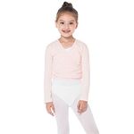 Bezioner Dance Wrap Top Ballet Cotton Crossover Cardigan Long Sleeve for Girls Womens Pink S(90-110cm)