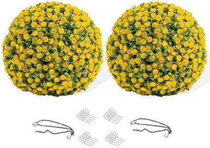 MegaChoice 21.6 Inch Topiary Balls Set of 2, Artificial Topiary Flower Balls for Home Decor, Yellow Rose