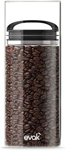 Prepara Best PREMIUM Airtight Storage Container for Coffee Beans, Tea and Dry Goods - EVAK - Innovation that Works by, Glass and Stainless, Compact Black Gloss Handle, Large -