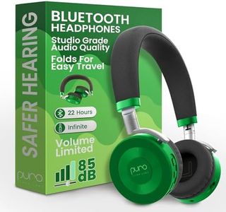 Puro Sound Labs JuniorJam Plus Volume-Limiting Wireless Bluetooth Headphones for Kids, Secure Audio with Adjustable On-Ear Design, 22-Hour Battery, Ideal for Tablets, Smartphones & PCs, Green