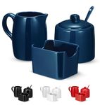 Kook Sugar and Creamer Set, 3 Piece, Pitcher, Sugar Bowl with Lid and Spoon, Sweetener Holder (Navy)