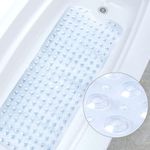 Bathtub Bath Mat PVC Extra Long Bathtub Shower Mats Non-Slip Bath Mats with Suction Cups Antibacterial, BPA Tub Mat 40" x 16" Clear