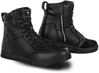 SHIMA Black Leather Motorcycle Boots for Men - Ankle High, Zipper, Anti Slip, Gear Shift Pad (Size 10)