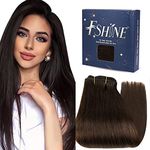 Fshine Sew In Hair Extensions Dark Brown Weft Hair Extensions Real Human Hair Silky Double Weft Hair Extensions 24 Inch 100g