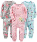 Simple Joys by Carter's Baby Girls' 3-Pack Snug Fit Footless Cotton Pajamas, Ballerina/Moon/Bee, 6-9 Months