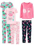 Simple Joys by Carter's Girls' Little Kid 6-Piece Snug Fit Cotton Pajama Set, Flamingo/Strawberries/Llama, 8