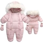 Fairy Baby Infant Baby Winter Snowsuit Coat Romper Hooded Double Zipper Fur Collar Warm Jumpsuit for Boys Girls 18-24 Monthes Pink