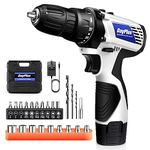 Mini Cordless Drill Driver Kit w/One Battery, 12V Electric Screwdriver Driver Tool Kit with LED Work Light, Max Torque 45 N.m, 3/8 Inch Keyless Chuck, 18+1 Position, Dual Speed 0-400/1400rpm