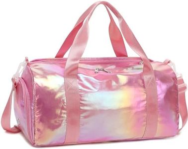 Gym Bag Sports Duffle Bag with Wet Pocket Weekender Overnight Bag with Waterproof Shoe Pouch and Air Hole for Men Women Travel Foldable Bag, W-Pink