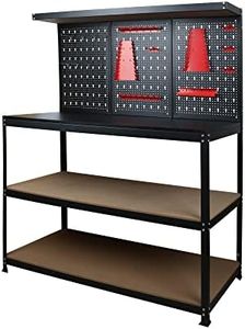 LAZYLAND 47 inch Multipurpose Workbench with Pegboard, Double Storage Platform and Tool Organizer for Garage Workshop