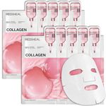 MEDIHEAL Collagen Essential Mask – Firming & Elasticity Care with Vegan Collagen, Peptides & Hyaluronic Acid, Korean Face Mask for Deep Hydration and Glass Skin, for Dry, Wrinkle Skin (10 Sheets)