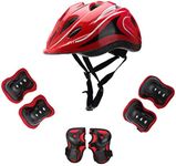 HENXING Kids Helmet Knee Elbow Pads Wrist Guard Sport Protective Gear Adjustable Scooter Skateboard Roller Bike Skate Cycling Safety Set for Boy Girl 4-12 Years(Red)