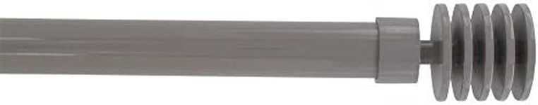 Adjustable Single Curtain Rod 50"-82" with Layered Disc Finials and Brackets, Taupe