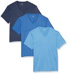 Evolve Men's Performance Cotton 3 Pack V-Neck T-Shirt, Navy Heather/Denim Heather/Blue Heather, Medium