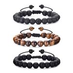 MOROTOLE Bracelets for Men, Tiger Eye Beaded Bracelets for Men Matte Lava Rock Bracelets Stacked Band Natural Stone Bracelet Set Adjustable Black Beaded Bracelet for Men Women Gifts