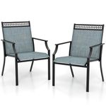 COSTWAY Garden Chairs Set of 2, Outdoor Metal Frame Texteline Dining Chairs with High Back and Armrests, All-Weather Patio Bistro Chair Deck Seats for Backyard Lawn Porch (Blue, 66 x 61 x 91 cm)