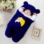 First Kick Newborn Baby Sleeping Bag Pack of Wearable Flannel 0-6 Months Hooded Swaddle Wrapper Baby Blanket, Navy Blue, Skin Friendly