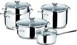 Lagostina 18/10 Premium Induction Kitchen Pots And Pans Stainless Steel Cookware, 9-Piece Set Of Dutch Ovens, Pots And Saucepans With Glass Lids, Cook & Strain