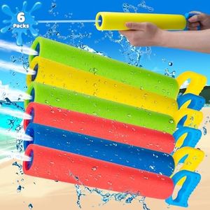 Water Guns, Pool Foam Blaster Squirt Guns 6 Pack - Lightweight, 38ft Range, Noodle Design, Bulk Summer Outdoor Swimming Pool, Backyard, Beach Water Game Fighting Play Toys for Kids Adults