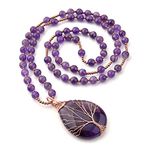 Top Plaza Healing Crystal Amethyst Necklace Natural Stone Beads Life Tree Wire Wrapped Teardrop Gemstone Pendant Jewelry for Women Mom, Metal Amethyst