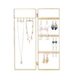 FINGERINSPIRE Gold Foldable Jewelry Rack 18 Holes and 6 Hooks Metal 2-Panel Jewelry Organizer for Earrings, Bracelets and Necklaces Jewelry Organizer Display Stand for Retail, Counter Showcase