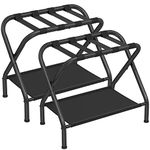 SONGMICS Luggage Racks, Set of 2, Suitcase Stand with Fabric Storage Shelf, Holds up to 110 lb, 27.2 x 15 x 20.5 Inches, Black URLR002B02