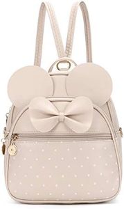 Girls Bowknot Polka Dot Cute Mini Backpack Small Daypacks Convertible Shoulder Bag Purse for Women (Khaki)