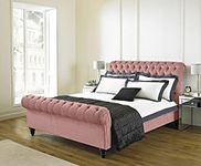 Silverline Beds Official Sleigh bed Scroll bed frame Upholstered chesterfield (Baby Pink Plush, 4ft6 Double)