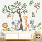 decalmile Jungle Animals Tree Wall Decals Safari Lion Elephant Monkey Wall Stickers Kids Bedroom Baby Nursery Wall Decor