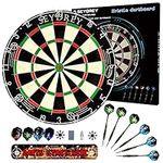 Dart Board Set Steel Dart Board Dartboard Set with 6 pcs 20g Steel Tip Darts 12 Flights Rotating Number Ring + Staple-Free Bullseye Throwing Line Install Instruction