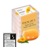 Richfeel Calendula Anti Acne Brightening Soap | Bathing Soaps | Bath Soap for Men & Women | Soaps for Bath | TFM Grade 1 Soap | For Oily Skin | Fades Dark Spots | Gentle Exfoliation - 75Gm (Pack of 5)