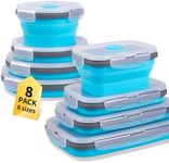 Annaklin 8 Pack Collapsible Food Storage Containers with Lids, Silicone Collapsible Food Containers, Collapsible Storage Containers Sets for Snack Camping RV, Microwave Freezer Dishwasher Safe, Blue