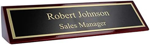 Personalized Rosewood Business Desk Black Name Plate with Gold Letters - 2" x 8"