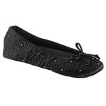 isotoner Women's Ballerina Slippers with Terry Lined and Rose Quilt Ballet Flat, Black, 6/7 UK