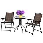 S AFSTAR 3-Piece Bistro Set, Patio Furniture Set for Outdoor Poolside Balcony Garden Yard, 27.5" H Outdoor Round Table and 2-Pack Folding Chairs, 3PCS Bistro Dining Furniture Set