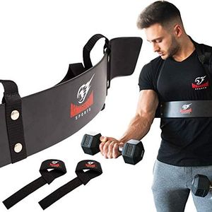 ARMAGEDDON SPORTS Premium Arm Blaster Biceps Isolator + Bonus Weight Lifting Straps, Heavy Duty Bicep Blaster Curl Support Muscle Builder for Triceps/Biceps Workout, Build Bigger Arms