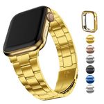 Fullmosa Compatible With Apple Watch Band 45mm 44mm 42mm 41mm 40mm 38mm,Upgraded Version Stainless Steel Apple Watch Band/Strap with Case for iWatch Series 9/8/7/6/5/4/3/2/1/SE/SE2,42mm 44mm 45mm Golden