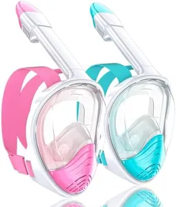 QingSong Full Face Snorkel Mask for Adults, Snorkeling Gear with Camera Mount, 180 Degree Panoramic View Snorkel Set Anti-Fog Anti-Leak