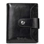 BOSTANTEN Women Leather Wallet RFID Blocking Small Bifold Zipper Pocket Wallet Card Case Purse with ID Window Black