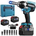 Huhomco 1300Nm(960ft-lbs) Cordless Impact Wrench Brushless High Torque,1/2 Battery Power Impact Gun with 2X 6.0Ah Battery and Charger,Variable Speeds for Car Tire Truck RV Mower