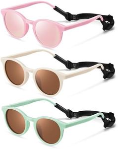 Vcarsian Cute Kids Polarized Sunglasses,Baby Sun Glasses with Strap for Toddler Girls Boys Flexible Round UV Protection Glasses Age 0-6