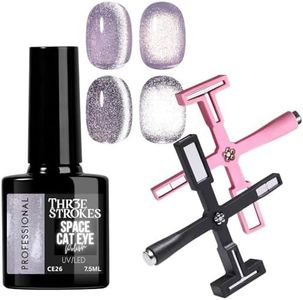 THR3E STROKES 9D Cat Eye Gel Nail Polish 7.5ML – Glitter Magnetic Gel with 3D Shimmering Effect – 5 in 1 Magnet Set – UV/LED Soak Off Gel for Nail Art & DIY Manicure at Home (CE26+5IN1MAG)