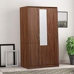 Caspian Furniture Light Brown Colour 3 Door Wardrobe Drawer Shelves and Hanging Space for Clothes Wardrobe for Clothes Almirah Cupboard Home Storage with Mirror