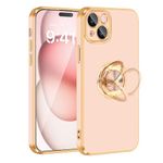 Fingic iPhone 15 Phone Case[with 360° Ring Holder][Support Magnetic Car Mount] Cute Kickstand Slim for Women Girls Nonslip Soft TPU Rugged Bumper Protective Phone Case for iPhone 15,6.1"Rose Gold,2023