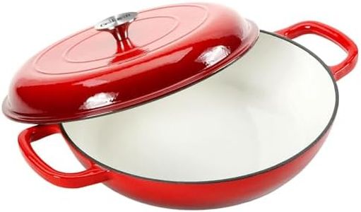 COOKWIN Cast Iron Casserole Braiser,3.8 Quart Enameled Cast Iron Pan,Heavy Duty Casserole Skillet with Lid and Dual Handles,Porcelain Surface Casserole Dish with Lid,Dutch Oven Gifts for Family,Red