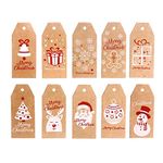 LOKIPA 100Pieces 10 Styles Christmas Kraft Present Gift Tags Hang Labels with 100 Feet Cotton String and 100 Feet Natural Jute String (Brown)