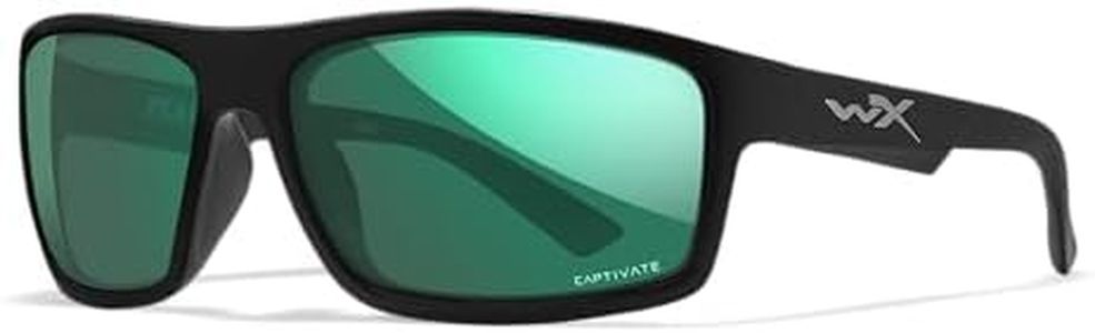 Wiley X Peak Sunglasses, Safety Glasses for Men and Women, UV Eye Protection for Shooting, Fishing, Biking, and Extreme Sports, Matte Black Frames, Green Mirror Lenses