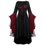 Halloween Gothic Costume Women Flare Long Sleeve Renaissance Corset Dress ladies Tie Front Dress Medieval Dress Plus Size maxi dress Cosplay Regency Robes Butterfly Sleeve Victorian Gown Long Dress