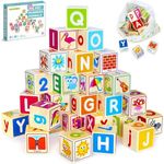 QUOKKA Wooden Blocks for Toddlers 1-3 - 26 ABC Learning Baby Blocks for Kids 3-5 Year Olds Stacking Alphabet Wood Toys for 2-4 yo - Educational with Letters Numbers